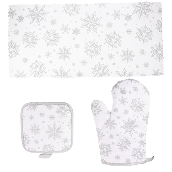 1 set of Christmas Snowflake Pattern Heat Resistant Glove Kitchen Baking Glove Pot Holder Towel