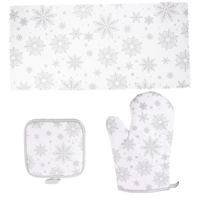 1 set of Christmas Snowflake Pattern Heat Resistant Glove Kitchen Baking Glove Pot Holder Towel