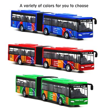 Double Sections Baby Pull Back Car Bus Children Toy Model Display Toddlers Collection Ornaments Birthday Interactive Toys Blue