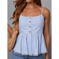 thumbnail image 4 of Women's Striped Sleeveless Peplum Top Ruffle Hem Ruched Bust Camisole Blue M, 4 of 7