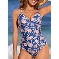 thumbnail image 4 of Charmo Womens V Neck One Piece Swimsuits Ruched Tummy Control Monokini Bathing Suits, 4 of 7