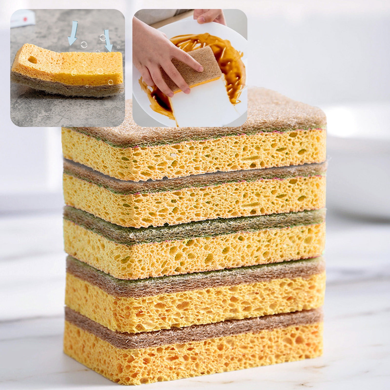 Dvkptbk Natural Wood Pulp Sponge Double-side Oil Dishwashing Sponges Kitchen Cleaning Sponge Block Kitchen Cleaning Tool