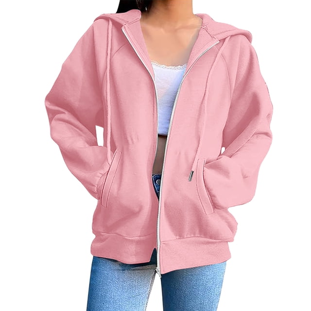 Mgmyaa Chandail pour Femmes Mode Couleur Unie à Capuche avec Poche Manches Raglan Manches Longues Veste à Fermeture Éclair
