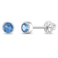 thumbnail image 1 of Bezel Set Simulated Blue Topaz Toddler Screw Back Earrings 14k White Gold, 1 of 6
