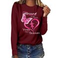 thumbnail image 1 of Fridja Haut Femme Cancer du Sein Décontracté Manches Longues Col Rond Chandail en Molleton Pull Blouse, 1 of 4