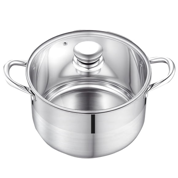 KFFKFF Stainless Steel Stock Pot, 8-Quart Stainless Steel Stockpot with Glass Lid, PFOA-Free, PFAS-Free, Compatible with Gas Stoves, Induction Cooktops, Electric Stoves, for Soups, Stews, and Pasta