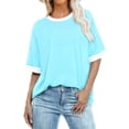 thumbnail image 1 of Staron Plus Size T-Shirts for Women Casual Patchwork Color Round Neck Short Sleeve Loose Comfy Basic Spring Summer Top, Light Blue 4XL, 1 of 4
