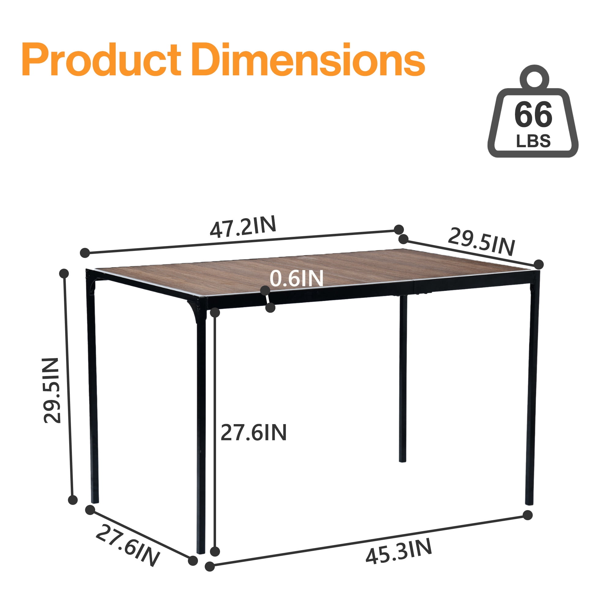 Homy Casa Table à manger rectangulaire industrielle de 47,2 po pour 4, plateau effet bois 3D espresso, cadre en métal noir