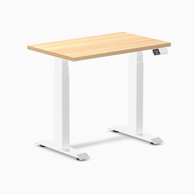 Desky Dual Mini Sit Stand Desk - Sublime Teak / 32 x 20 inches / White