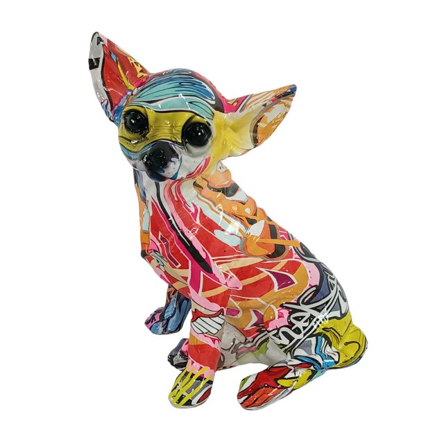 veasfak Statue d'Animal Décorative Centre de Table Moderne Coloré Graffiti Chihuahua Alphabet Graffiti