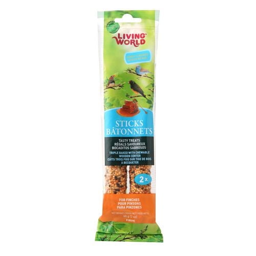 Living World Bâtonnet de Miel pour Chardonnerets, Emballage vertical avec Deux Bâtonnets de Friandises pour Oiseaux à Triple Cuisson Contenant des grains, des Graines et du Miel, Doté d'Un Centre en Bois Naturel à Mâcher et d'Un Porte-Cravate à Pince, Conçu pour Encourager l'Exercice et Soulager l'Ennui chez les Oiseaux d'Intérieur.