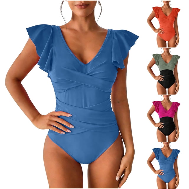Sentmoon Bathing Suits Summer Spaghetti Strap Oversized Bikini Ladies' Casual and Fashionable Solid Color Bikini Lace Up Swimsuit Set Stylish for Lap Swimming & Training S