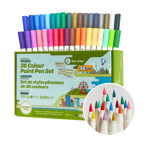 Cantoo City 36-Colour Acrylic Brush Tip Marker Set for Arts & Crafts Project