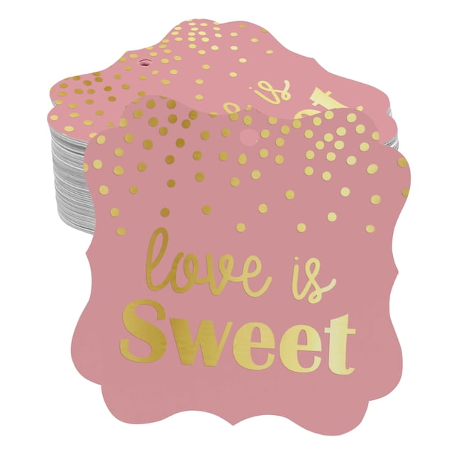 Inkdotpot Real Gold Foil Bracket Shape Paper Hang Tags Love Is Sweet Wedding Favor Tags Pack Of 100