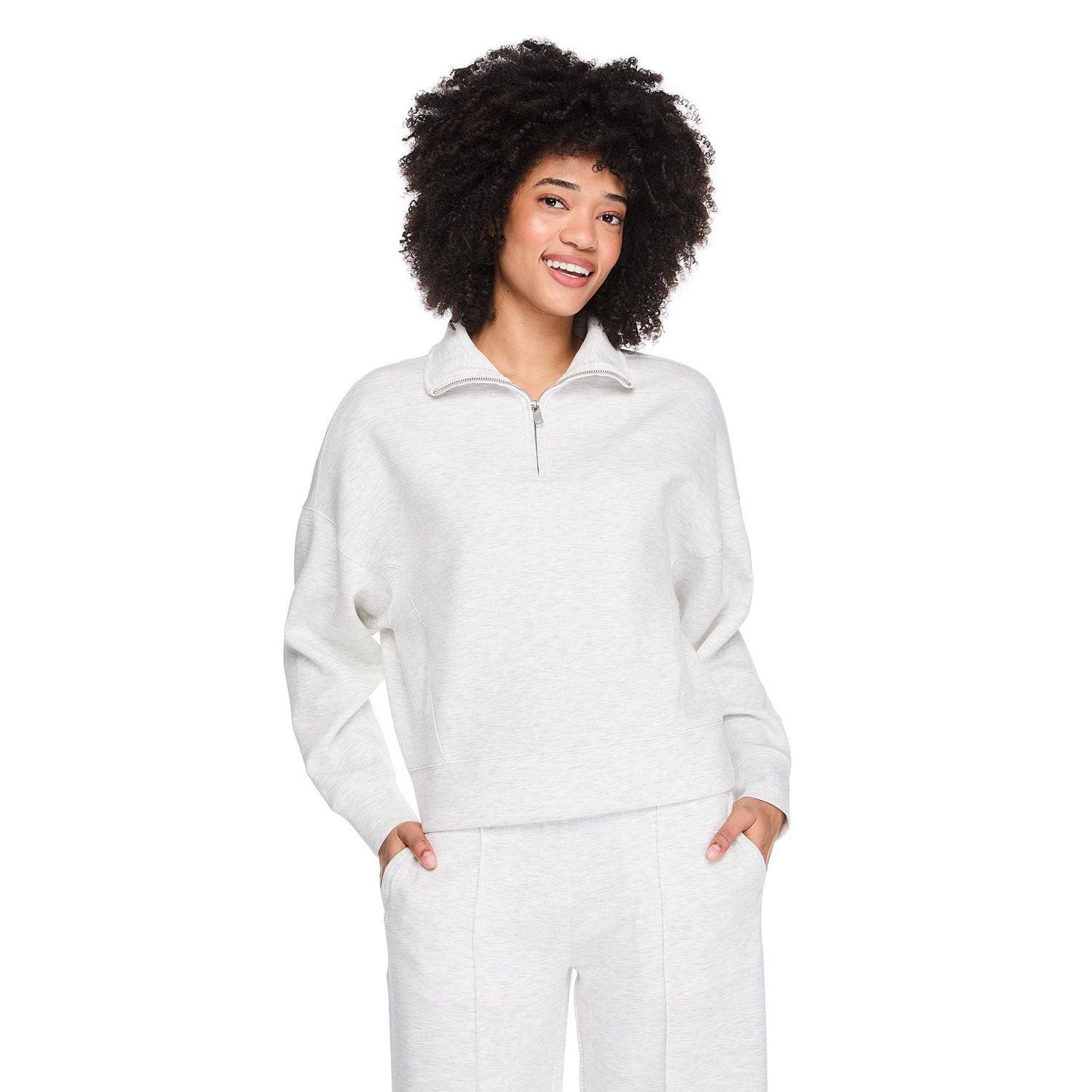 Chandail en tricot scuba avec fermeture éclair 1/4 George pour femmes