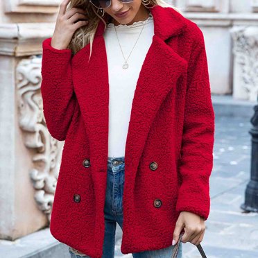 Drppepioner Womens Ladies Warm Jacket Winter Solid Turn Coat Down Collar Lambswoo Outerwear