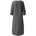 thumbnail image 4 of Robe Décontractée Ample pour Femme en Coton et Lin à Manches Longues, Robe Maxi Bohème Unie Fendue, Longue Robe de Détente d'Été et d'Automne avec Poches, 4 of 7