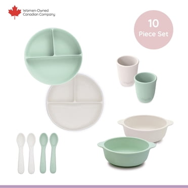 Melii Silicone Toddler Mealtime Set, 8-Piece (2 Suction Bowls, 2 Plates, 2 Cups, 4 Utensils), Multicolor