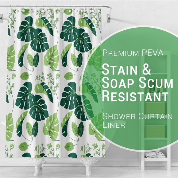 Gogreen Bathroom Shower Curtain - Waterproof Plastic Shower Curtain Premium PEVA Non-Toxic with Rust Proof Grommets Clear 8G Heavy Duty Bathroom Accessories (Huge Green Leaves, 72x72)