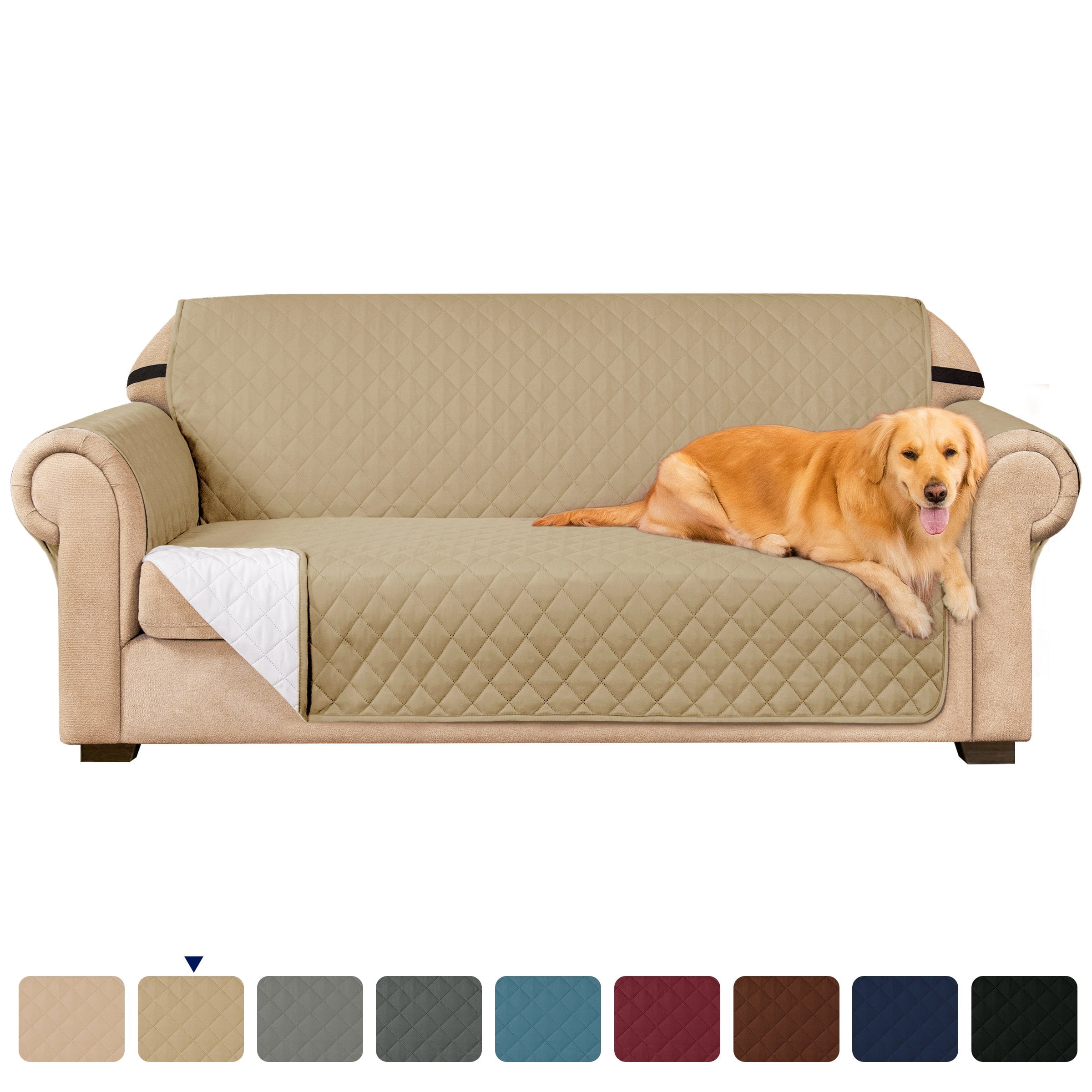 Subrtex Stretch 1-Piece Quilted Reversible Sofa Slipcover with Non-Slip Elastic Straps Washable Pet Couch Cover