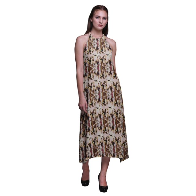 Bimba Robe de Plage Teinture sur Nœuds pour Femmes, Imprimée, Dos Nu, Longue, à Col Licou, Rayondress - Grand