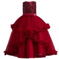 thumbnail image 1 of AJIWYH Robe de Princesse Sans Manches pour Filles, Robe de Mariage à Volants, Vêtements pour Enfants, Mode Rouge, 4-5 Ans, 1 of 6
