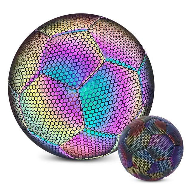 Graflsoa Reflective and Glow-in-the-Dark Stitched Soccer Ball, Hexagonal Design, Size 5, PU Material, Deflated for Shipping, Single Ball