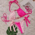 thumbnail image 2 of Jamicy Womens Bathing Suits 2 Piece Hot Spring Wear Women's Color-Coded Halter Swimsuit Crystal Side Lace-Up Two-Piece Bikini, 2 of 4