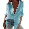 thumbnail image 1 of Chemise Boutonnée en Coton et Lin pour Femmes, Décontractée, Manches Longues Retroussables, Coupe Ample, Col Montant, Blouse de Travail en Lin, Hauts, Grande Taille, 1 of 6
