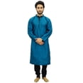 thumbnail image 3 of Atasi Kurta Pyjama Dupion Décontracté pour Homme Bleu Col Mandarin Chemise Ethnique-L, 3 of 7