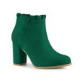 thumbnail image 1 of Unique Bargains Women's Ruffle Block High Heels Ankle Boots Emerald Green (Size 6), 1 of 8