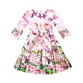 thumbnail image 2 of Girls Dress Satin Silk Butterfly City Building View Pink 5 Years, 2 of 4