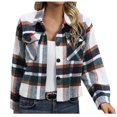 thumbnail image 1 of Yuyuzo Surchemises à Carreaux pour Femmes Manches Longues Col Rabattu Boutonné Vestes Courtes Automne, 1 of 6