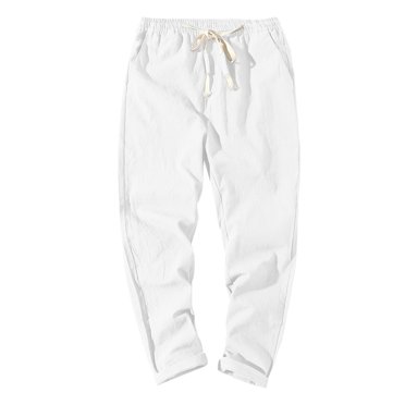 Ediodpoh Mens Cotton and Solid Color Casual Pants Japanese Sports Slim Pants Feet Men’s Pants White XL