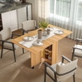 thumbnail image 2 of HOMCOM Foldable Dining Table with Storage Shelves Drop Leaf Wheels, Teak, 2 of 10