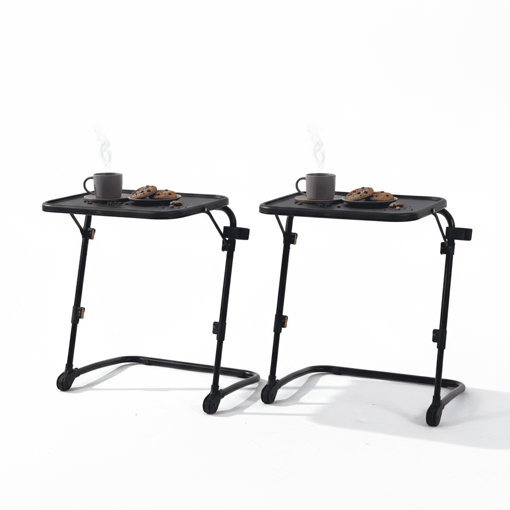 Homy Casa Lot de 2 plateaux TV industriels en métal Denver, hauteur réglable, avec porte-gobelet, pour canapé ou salle à manger, noir