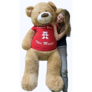 5 Foot Giant Teddy Bear Soft 60 Inch, Wears Removable T-shirt I LOVE YOU THIS MUCH