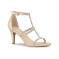 thumbnail image 1 of BLISSFUL STEP Women's Rhinestone Ankle Strap Stiletto High Heels Sandals Beige 11, 1 of 7