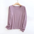 thumbnail image 2 of Besolor T-Shirts de Pyjama pour Femmes Grande Taille à Col Rond à Manches Longues Chemise de Nuit Fine Décontractée Confortable T-Shirts de Couleur Unie Vêtements de Nuit, 2 of 7