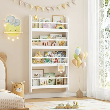 Homfa Bibliothèque Murale à 4 Niveaux, Bibliothèque Murale pour Enfants de 44,5 Po de Hauteur, Étagère de Rangement pour Livres pour Chambre d'Enfant, Blanc