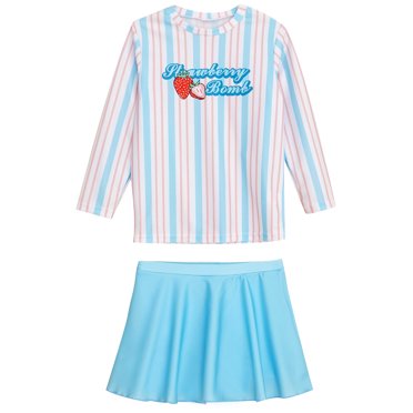 Zaldita Girls Rash Guard Two Piece Swimsuit UV Sun Protection Bathing Suit Long Sleeve Swim Shirts with Skirts Set Blue 14