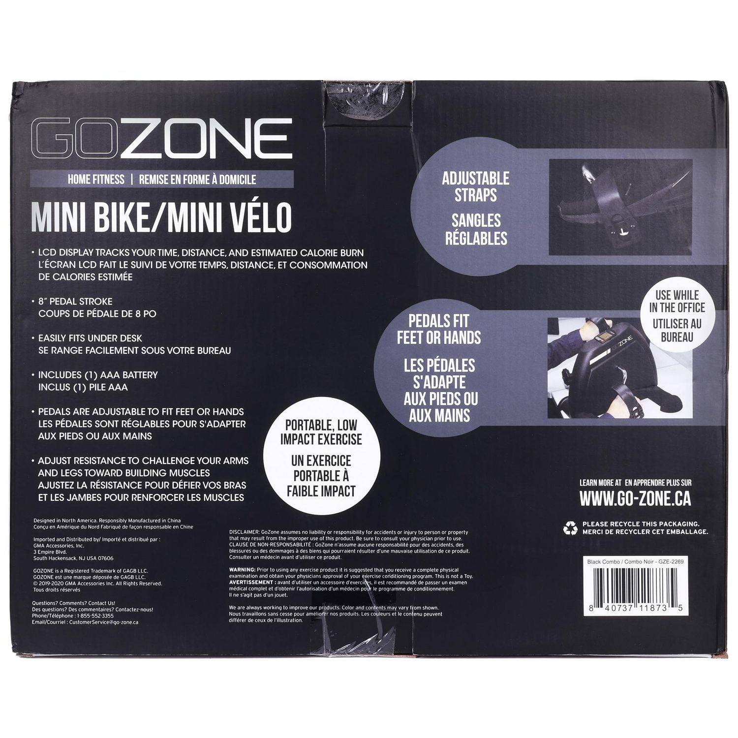 GoZone Mini vélo à pédales portable pour sous le bureau, Black Combo