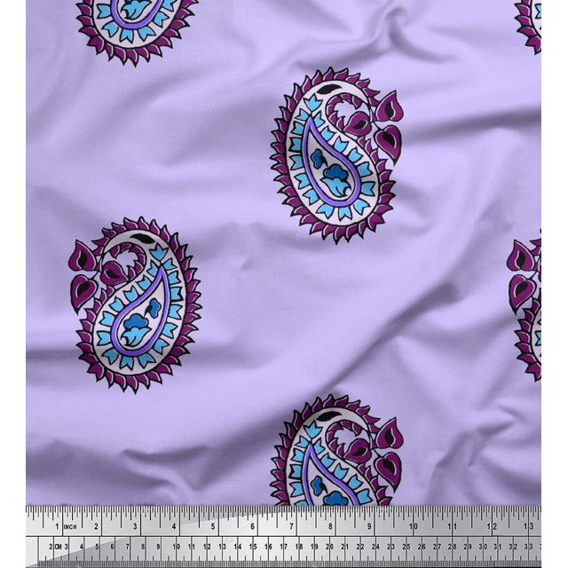 Soimoi Poly Georgette Fabric Paisley Block Printed Fabric 1 Yard 52 Inch Wide