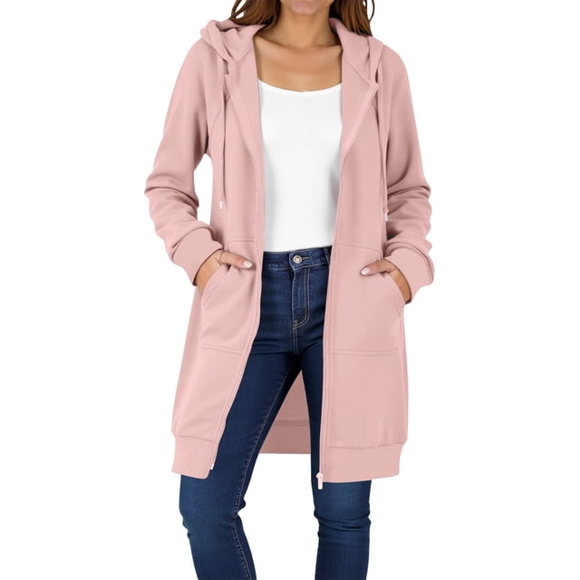 HAiming Womens over Size Solid Color Long Hoodie Jacket Casual Long Sleeve Drawstring Hooded Sweatshirt