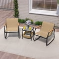 thumbnail image 4 of Costway 3 Piece Rocking Bistro Set with Storage Bag PS Armrests & Tabletop Metal Frame Brown, 4 of 10