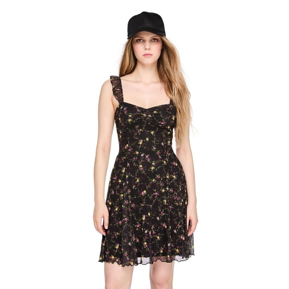 No Boundaries Women's Ruffle Strap Godet Dress