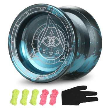 yeacher X4 God's Eye Pro Competition Yoyo - 6061 Aluminum Alloy, 56.45mm Diameter, 67g Weight, Includes Glove & 5 Random Colored Strings (Grey & Blue)