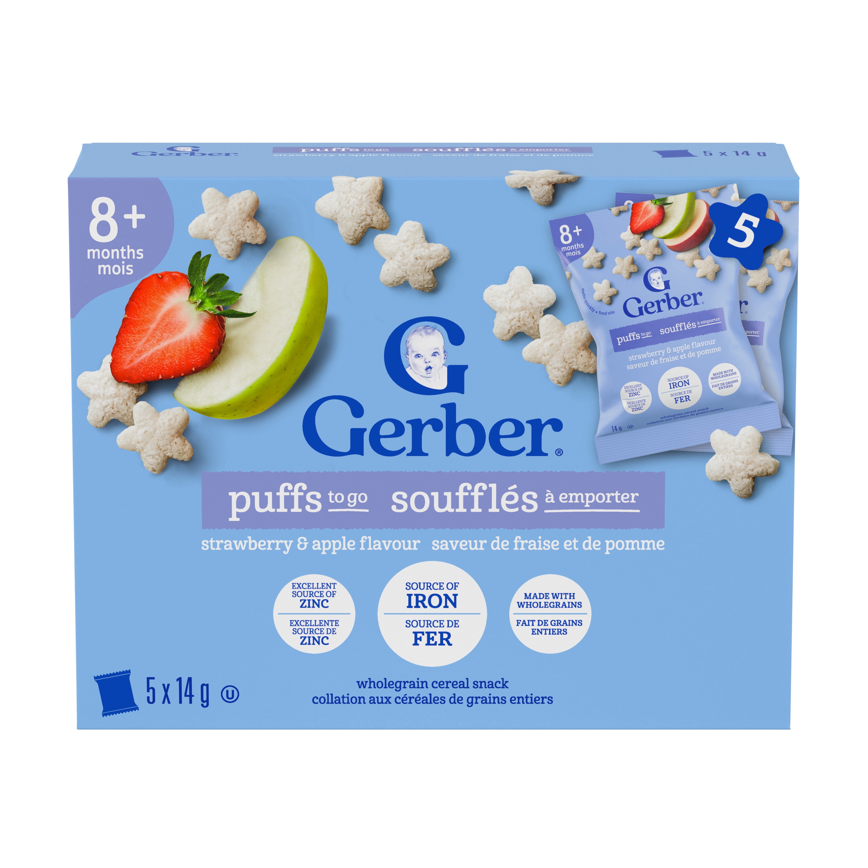 GERBER Puffs To Go, Strawberry & Apple, For 8 Months & Up, Non-GMO, Whole Grains