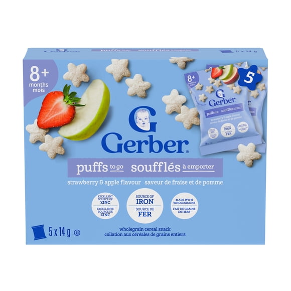 GERBER Puffs To Go, Strawberry & Apple, For 8 Months & Up, Non-GMO, Whole Grains