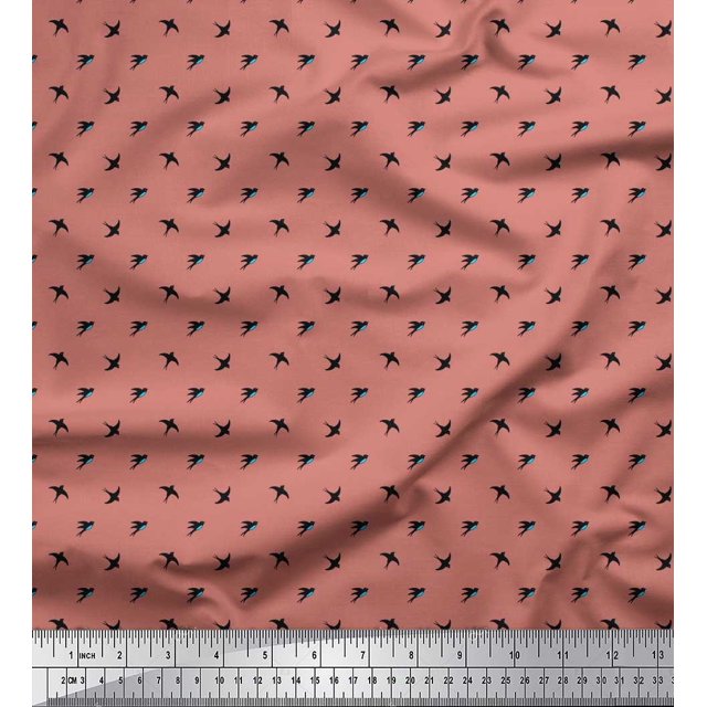 Soimoi Poly Georgette Fabric Swallow Bird Small Print Fabric by Yard 52 Inch Wide